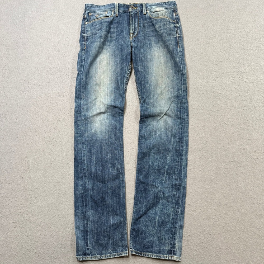 Guess Jeans Men's 31 Blue Denim Straight Leg Slim Fit Mid Rise Medium Wash Retro